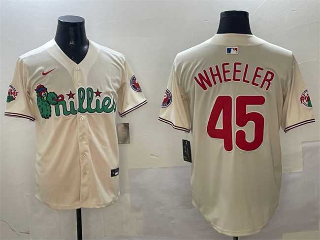Mens Philadelphia Phillies #45 Zack Wheeler Cream Phanatic Limited Stitched Jersey